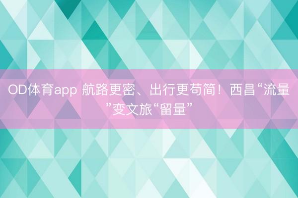 OD体育app 航路更密、出行更苟简！西昌“流量”变文旅“留量”
